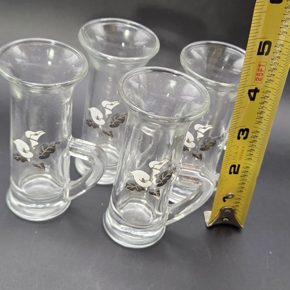 Shot Glasses Clear with Handles And Calla Lily Design Set Of 4